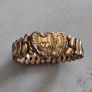 Antique Double Heart Gold Filled Sweetheart  expandable Bracelet 1946